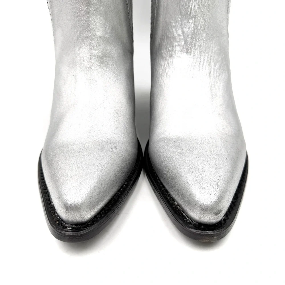 Mezcalero Ady Nuez Boot Silver Leather Western Pointed Toe Womens Sz 8.5 US